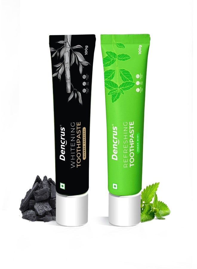 Dencrus Charcoal & Mint Toothpaste Combo | Fluoride-Free | Teeth Whitening Toothpaste for Sensitive Teeth | Cavity Control | Total Repair | Gum Care | 200gm | Pack of 2 X 100gm - Image 1