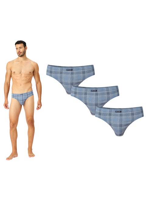 MEN'S PRINTED LOW RISE COTTON BRIEF (PACK OF 3) - BLUE