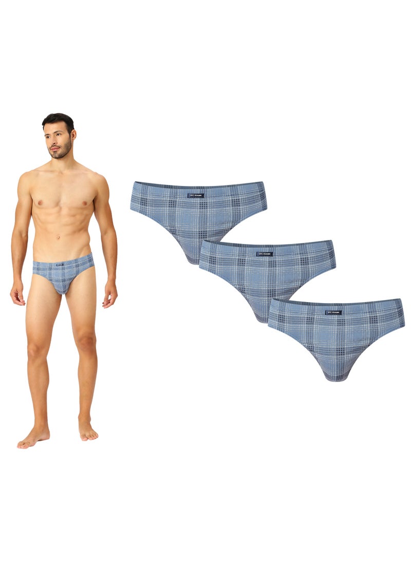 BYC MEN'S PRINTED LOW RISE COTTON BRIEF (PACK OF 3) - BLUE  - Image 1