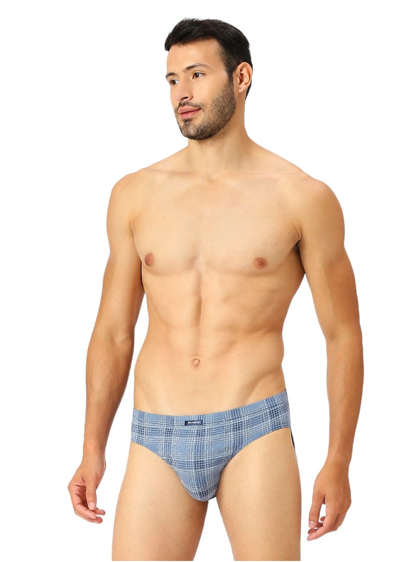 BYC MEN'S PRINTED LOW RISE COTTON BRIEF (PACK OF 3) - BLUE  - Image 4
