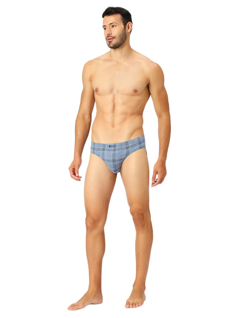 BYC MEN'S PRINTED LOW RISE COTTON BRIEF (PACK OF 3) - BLUE  - Image 5