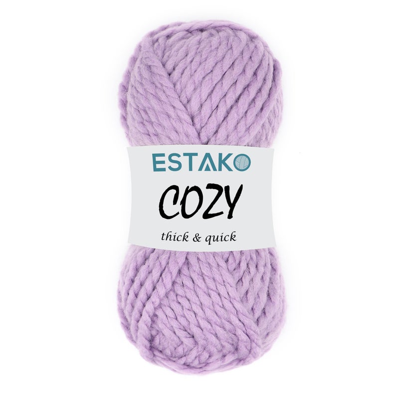 Estako Cozy Thick & Quick Yarn 20% Wool 80% Acrylic Soft Super Bulky Weight #6 Knitting and Crocheting Yarn 3.52 oz (100gr) 65 yds (60 m) (50658-Lilac) - Image 1