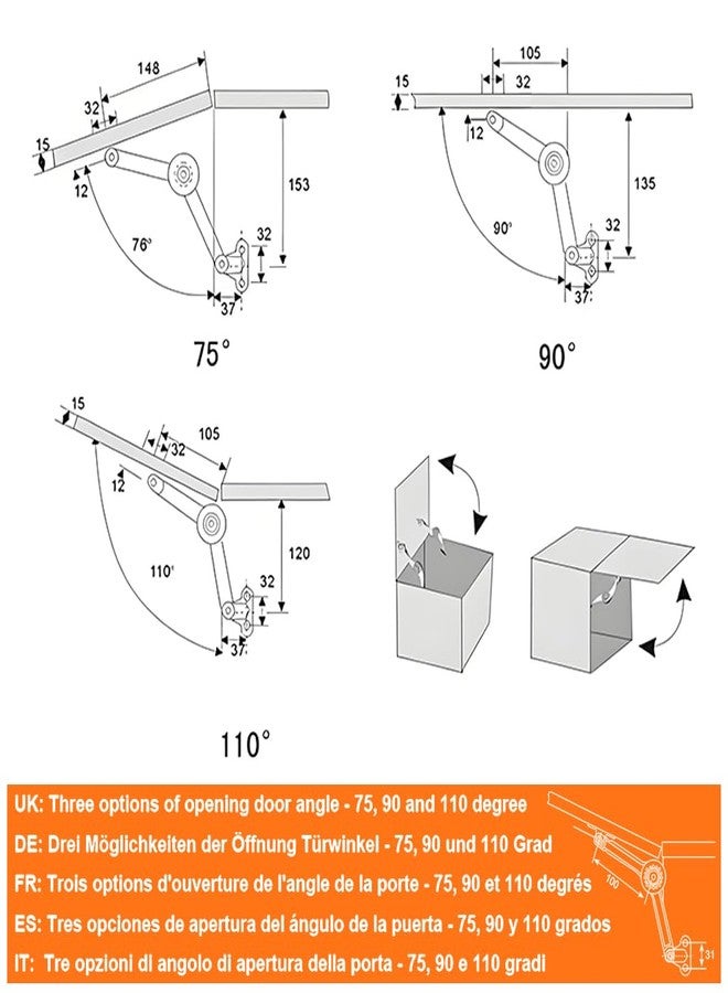 Serplex® Adjustable Folding Lid Support Hinge Stay Bracket, Heavy-Duty Cabinet Door & Toy Box Lid Support, Soft Closing Drop-Down Support Arm with Mounting Screws - Image 3