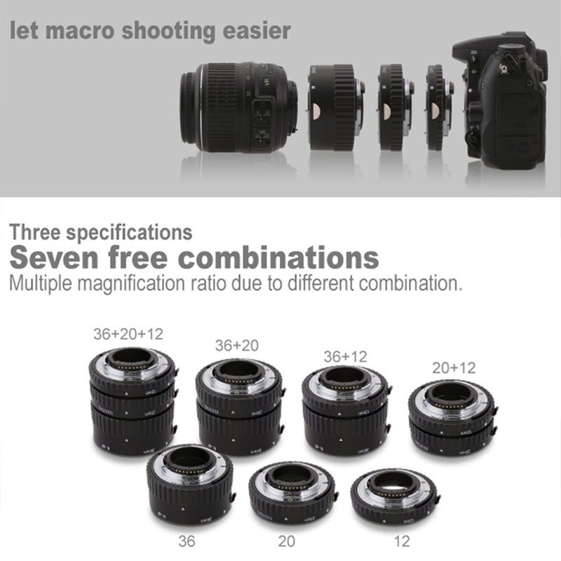Meike مجموعة أنابيب التمديد الماكرو الأوتوماتيكية Meike مع تركيب معدني 12mm 20mm 36mm لكاميرات Nikon AF AF-S DX FX SLR - Image 4