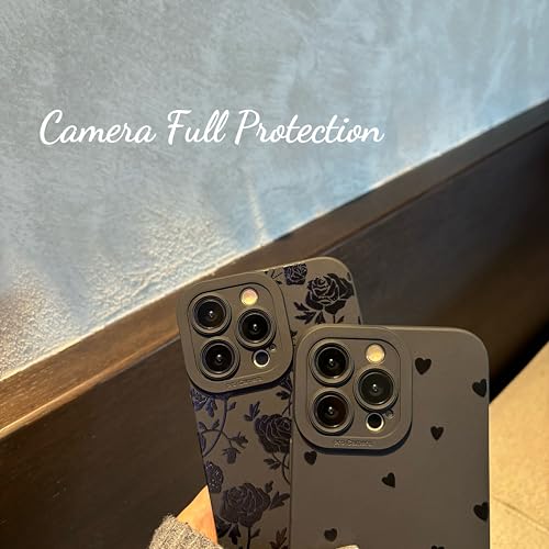 Jusnfu for iPhone 16 Pro Case 6.3 Inch 2024, Aesthetic Rose Floral Print Phone Case for Women Girls Men, Slim Silicone Protective Phone Cover for iPhone 16 Pro, Black Flower - Image 4