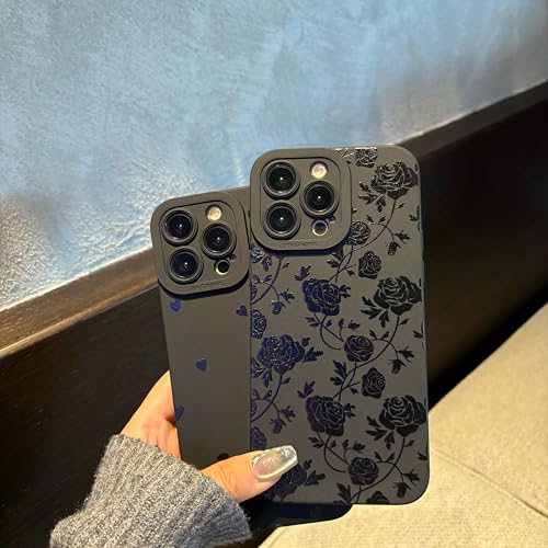 Jusnfu for iPhone 16 Pro Case 6.3 Inch 2024, Aesthetic Rose Floral Print Phone Case for Women Girls Men, Slim Silicone Protective Phone Cover for iPhone 16 Pro, Black Flower - Image 3