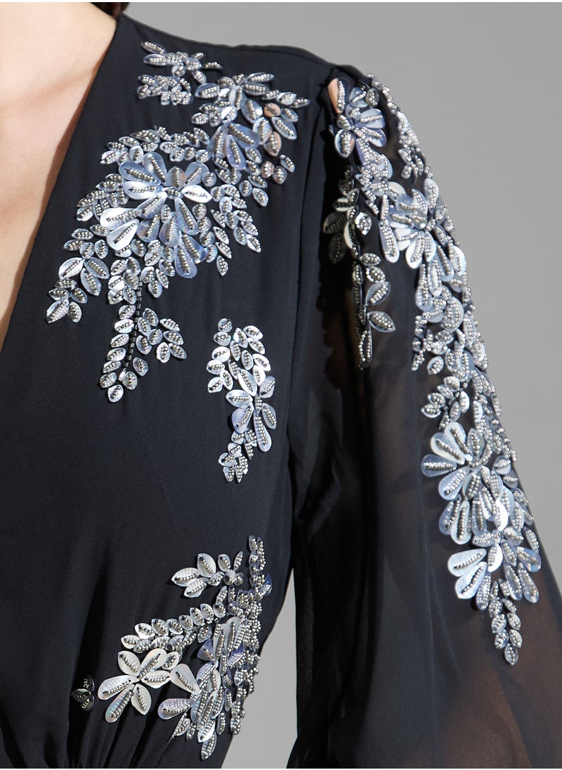 Hope & Ivy - Embellished Plunge Neck Dress - Image 1