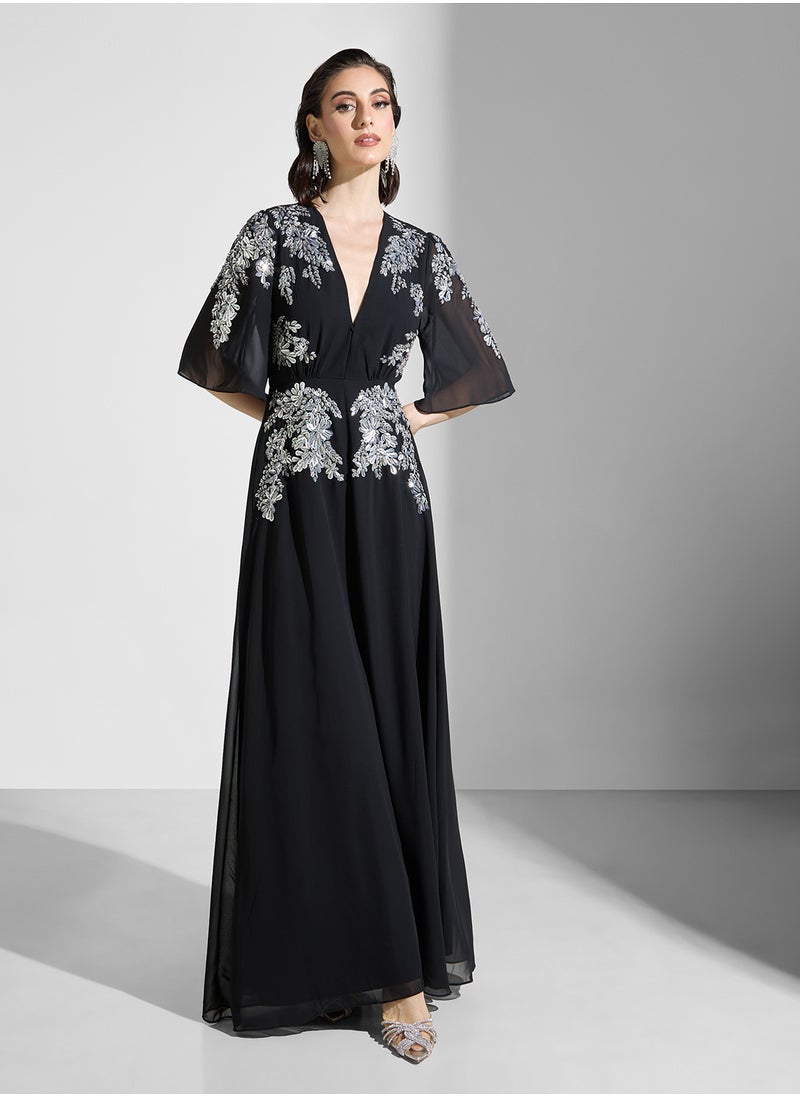 Hope & Ivy - Embellished Plunge Neck Dress - Image 1