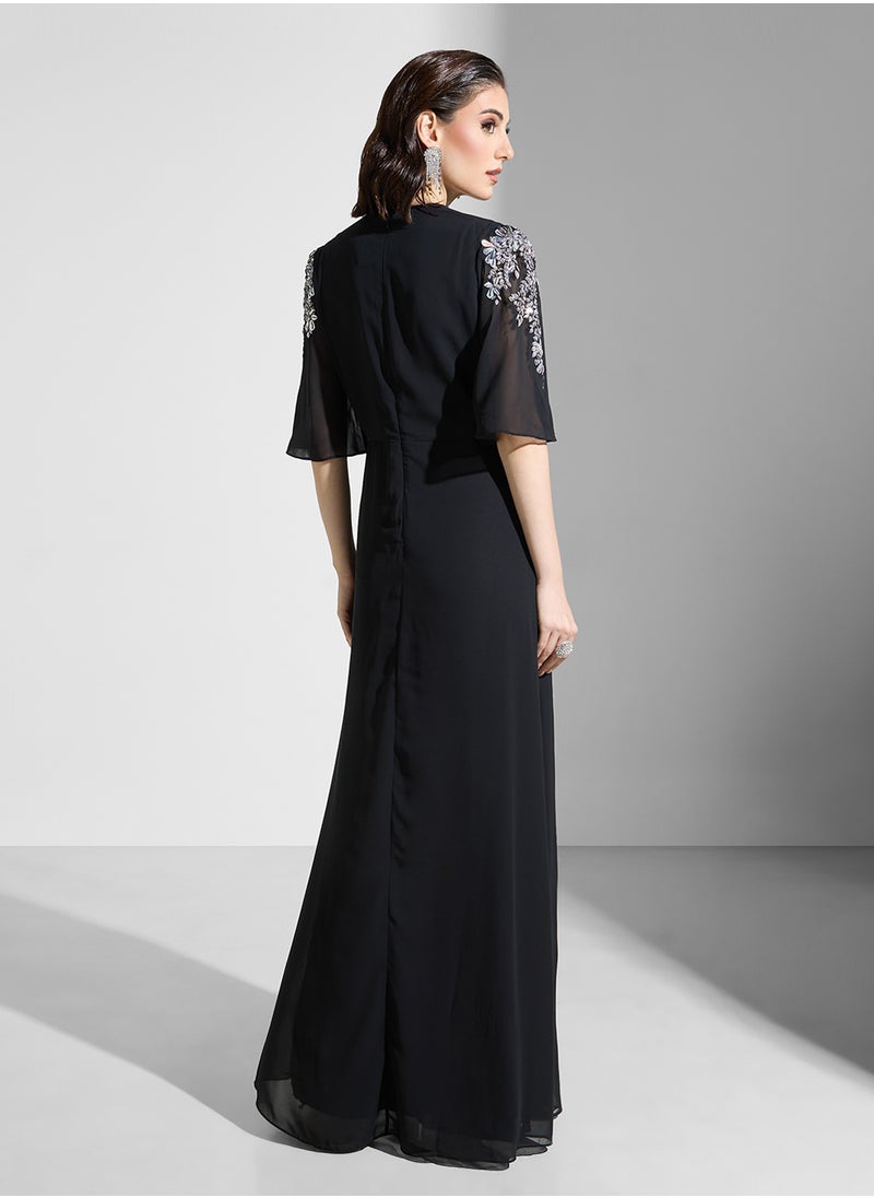 Hope & Ivy - Embellished Plunge Neck Dress - Image 1
