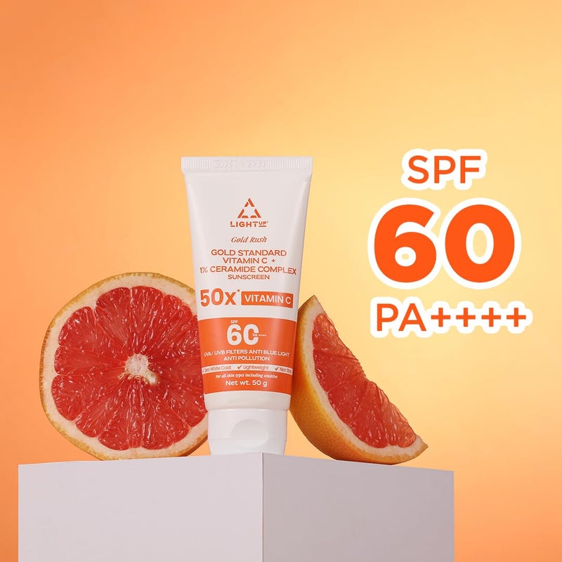 Light Up Gold Rush Gold Standard Vitamin C  1 Ceramide Complex Sunscreen Spf 60 Pa  UvaUvb Filters Anti Blue Light Anti Pollution  50GFor All Normal Oily Dry Sensitive Skin Types - Image 2