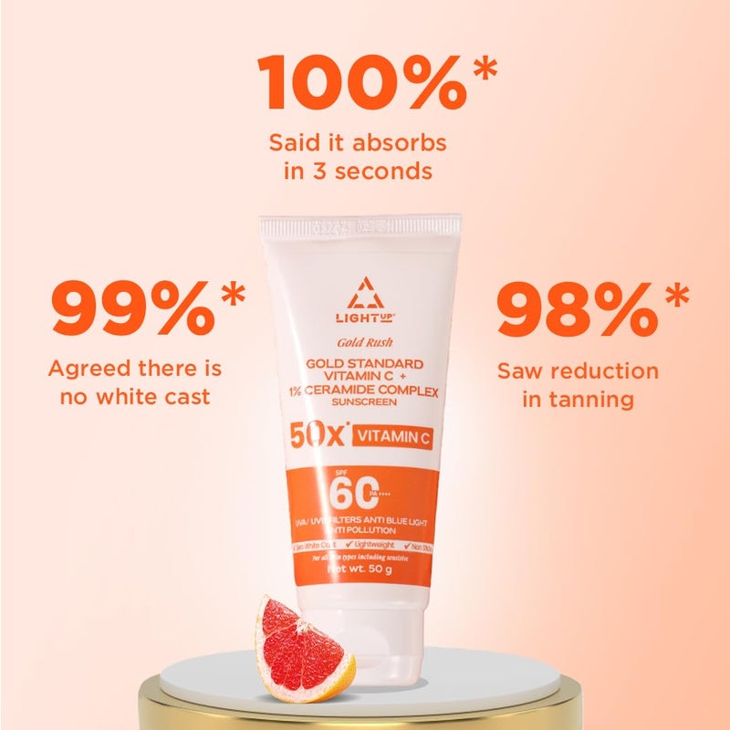 Light Up Gold Rush Gold Standard Vitamin C  1 Ceramide Complex Sunscreen Spf 60 Pa  UvaUvb Filters Anti Blue Light Anti Pollution  50GFor All Normal Oily Dry Sensitive Skin Types - Image 4