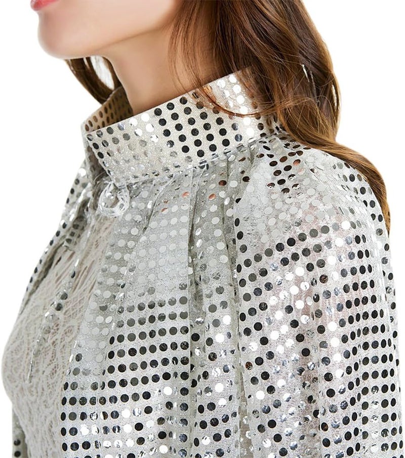 BXT Adult Women Long Maxi Paillette Cosplay Cape Silver - Image 4