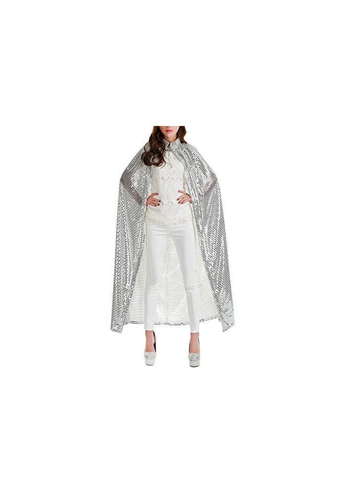 BXT Adult Women Long Maxi Paillette Cosplay Cape Silver - Image 3