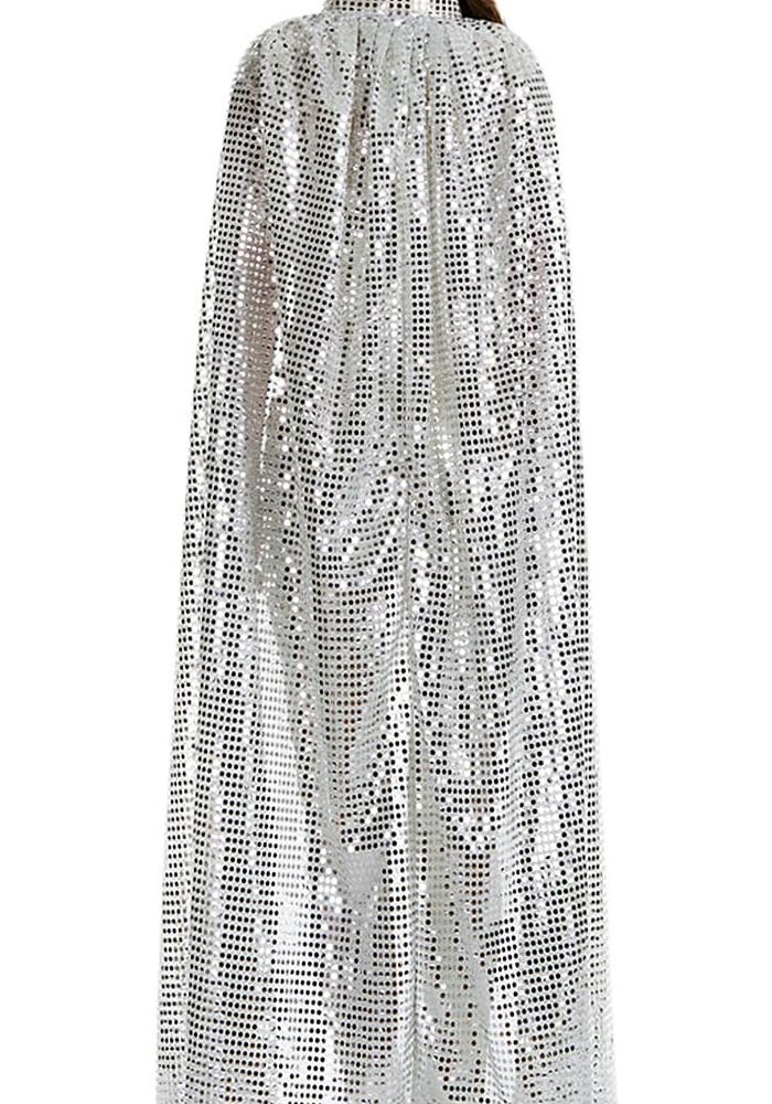 BXT Adult Women Long Maxi Paillette Cosplay Cape Silver - Image 1