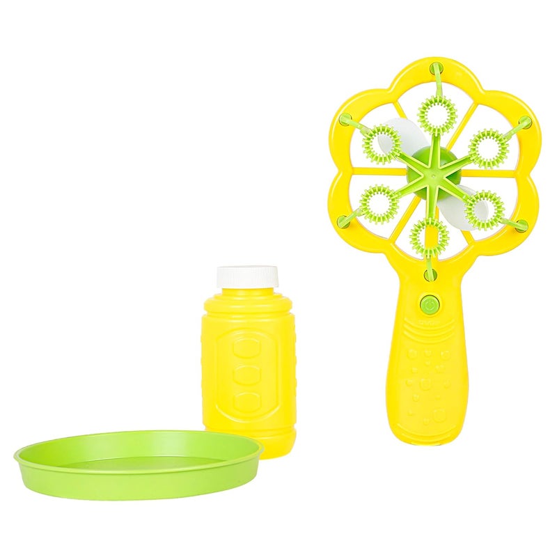 Hamleys لعبة نفخ الفقاعات فلورا مع 1 عبوة من محلول الفقاعات | لعبة فقاعات للعب الممتع في الداخل/الخارج لجهاز فقاعات للأطفال 3 سنوات وما فوق | مثالية لحفلات عيد الميلاد والمرح في الصيف أو الحفلات باللون الأصفر - Image 2