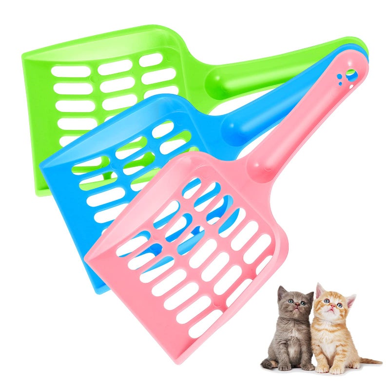 3 PCS Cat Litter Scoop Plastic Cat Litter Shovel Pet Cleaning Tool for Cat Sand Toilet Cleaning (Pink, Blue, Green)