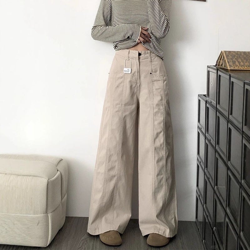 Vintage Classic European-American Design Daily Commute Jeans Beige Size_S - Image 3