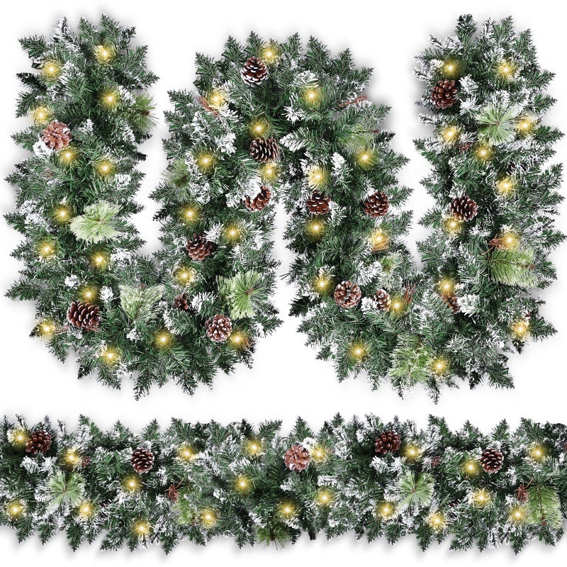 Covanm Christmas Garland with Lights Covanm 9Ft Garland with LED Lights Artificial Pine Cones and Pine Needles Use for Christmas Decorations and Holiday Mantle Decor