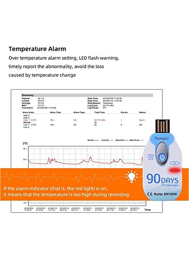 Generic - 90-day Temperature Recorder Waterproof USB 2.0 PDF Disposable Temperature Data Logger Blue - Image 1