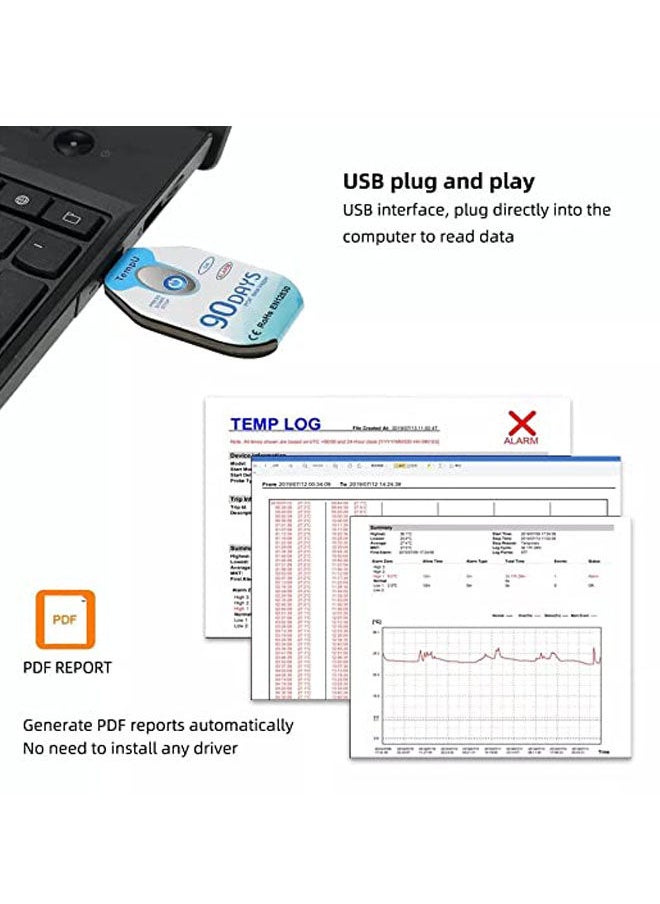 Generic - 90-day Temperature Recorder Waterproof USB 2.0 PDF Disposable Temperature Data Logger Blue - Image 1