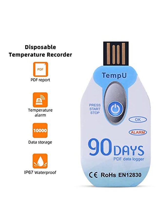 Generic - 90-day Temperature Recorder Waterproof USB 2.0 PDF Disposable Temperature Data Logger Blue - Image 1