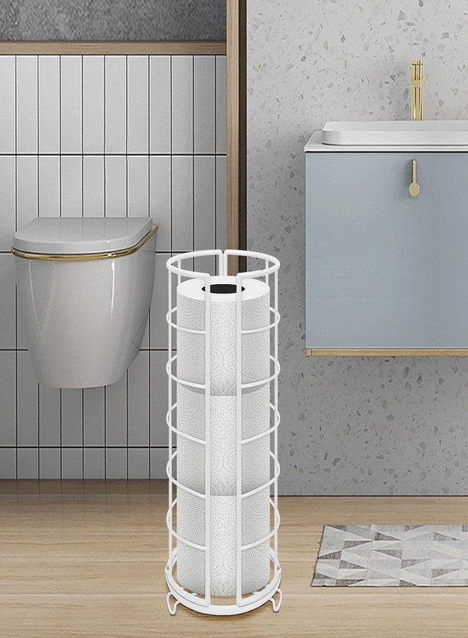 OGFC 58315 Toilet Paper Organizer Stand, Free Standing 3 Rolls Tissue Storage, Metal Bathroom Accessory, Rustproof Toilet Roll Holder for Kitchen Countertop (Metal Base, White) - Image 2
