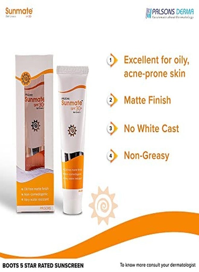 Sun-Mate Sunmate Gel Cream SPF 30+ Sunscreen 50 gm | For Oily and Acne Prone Skin I Oil Free, Non-Greasy, Matte Finish, No White Cast, Non Comedogenic | BOOTS 5 Star Rated | PA +++ | Very Water Resistant - Image 4