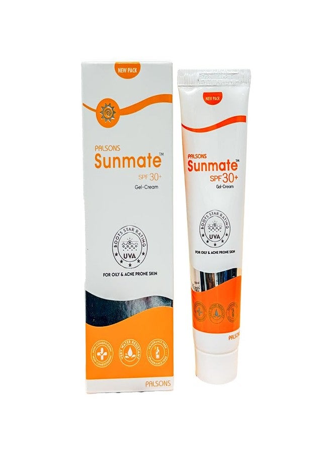 Sun-Mate Sunmate Gel Cream SPF 30+ Sunscreen 50 gm | For Oily and Acne Prone Skin I Oil Free, Non-Greasy, Matte Finish, No White Cast, Non Comedogenic | BOOTS 5 Star Rated | PA +++ | Very Water Resistant - Image 1
