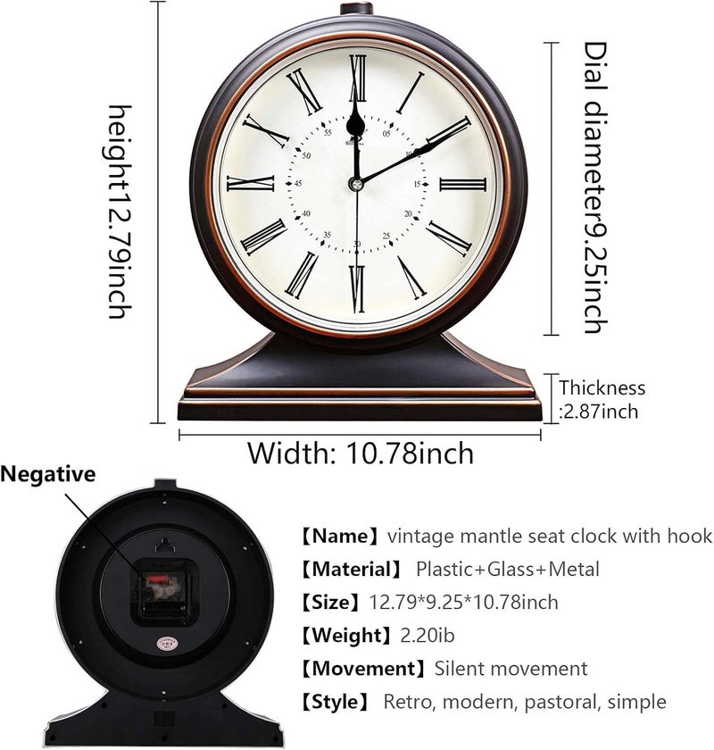 Igtazy Vintage Mantle Clock for Table Decor,Modern Desk Clock Battery Operated for Living Room,Bedroom,Office,Fireplace Mantel,Shelf Decor (Black) - Image 2