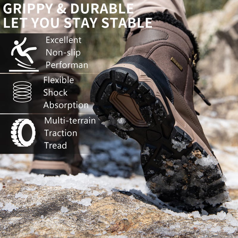 SHULOOK Men's Snow Boots Waterproof Warm Fur Lined Winter Hiking Boot Non-slip Outdoor Ankle High-top Shoes Work Hiker Trekking Trail - Image 4