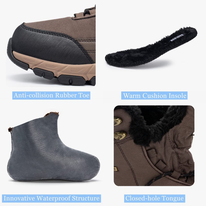 SHULOOK Men's Snow Boots Waterproof Warm Fur Lined Winter Hiking Boot Non-slip Outdoor Ankle High-top Shoes Work Hiker Trekking Trail - Image 3