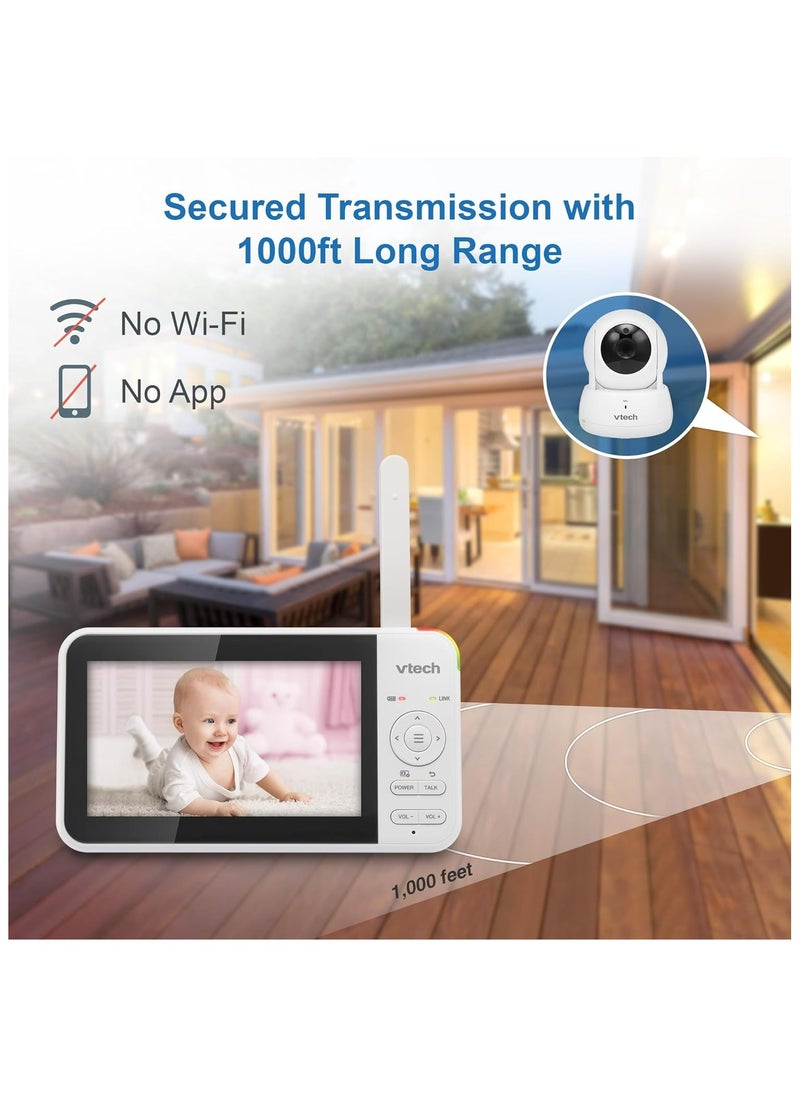 في تك - جهاز مراقبة الأطفال VTech VM924 مقاس 5 بوصات عن بعد مزود بكاميرا وصوت، بطارية تصل إلى 31 ساعة للصوت وبث الفيديو لمدة 17 ساعة، مدى طويل، رؤية ليلية، صوت مهدئ، مستشعر درجة الحرارة - Image 1