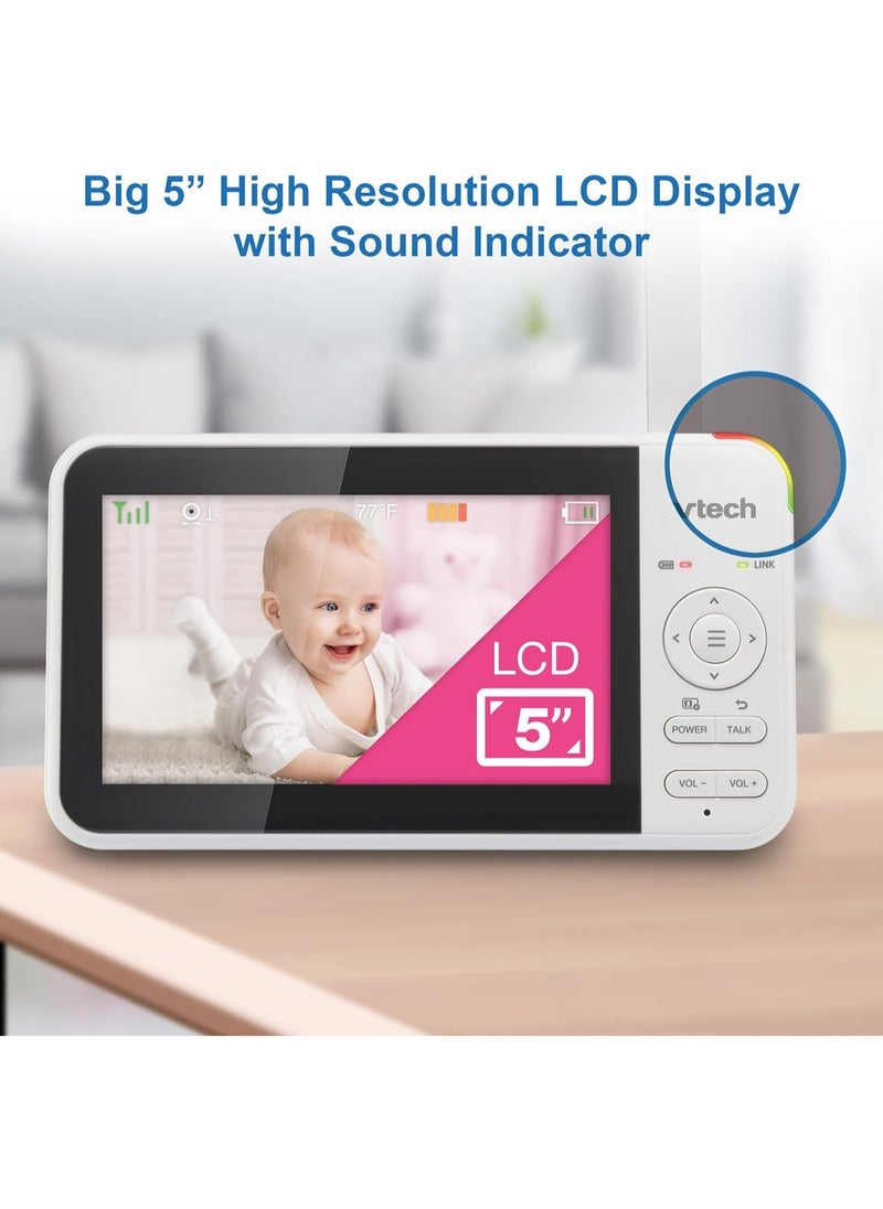 في تك - جهاز مراقبة الأطفال VTech VM924 مقاس 5 بوصات عن بعد مزود بكاميرا وصوت، بطارية تصل إلى 31 ساعة للصوت وبث الفيديو لمدة 17 ساعة، مدى طويل، رؤية ليلية، صوت مهدئ، مستشعر درجة الحرارة - Image 1