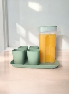 Banana Banana juice set,colour saj 1600 ml jug with 15.5 inch tray and 4cups 320 ml with lid in the same color  - Image 2
