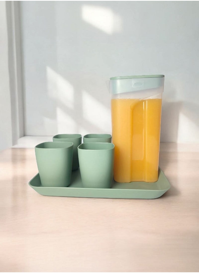 Banana Banana juice set,colour saj 1600 ml jug with 15.5 inch tray and 4cups 320 ml with lid in the same color  - Image 2