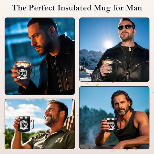 MNZZ Personalized 14 Oz Insulated Coffee Mug with Lid Travel Large Cup Adult Men Guy Him Brother Dad Boyfriend Uncle Niece Best Friendship Grandpa Grandfather Husband Son Happy Birthday Cool Unique Gifts,J - Image 5