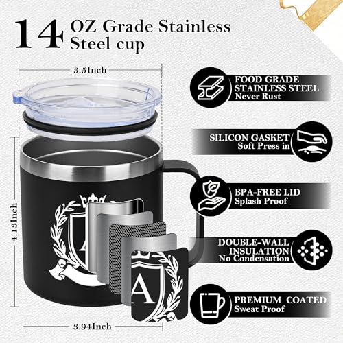 MNZZ Personalized 14 Oz Insulated Coffee Mug with Lid Travel Large Cup Adult Men Guy Him Brother Dad Boyfriend Uncle Niece Best Friendship Grandpa Grandfather Husband Son Happy Birthday Cool Unique Gifts,J - Image 3