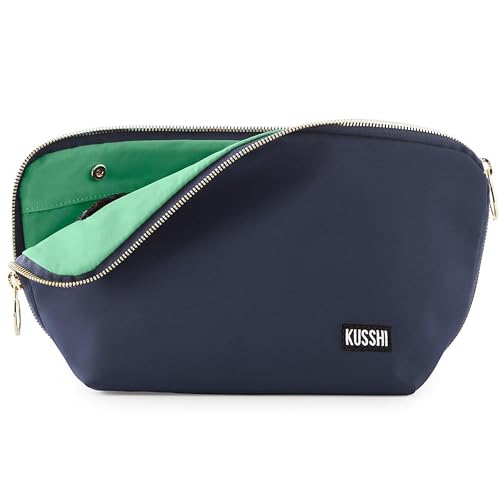 KUSSHI Washable Travel Makeup & Cosmetic Bag - Brush Organizer Sold Separately (Signature, Satin Black/Pink) - Image 1