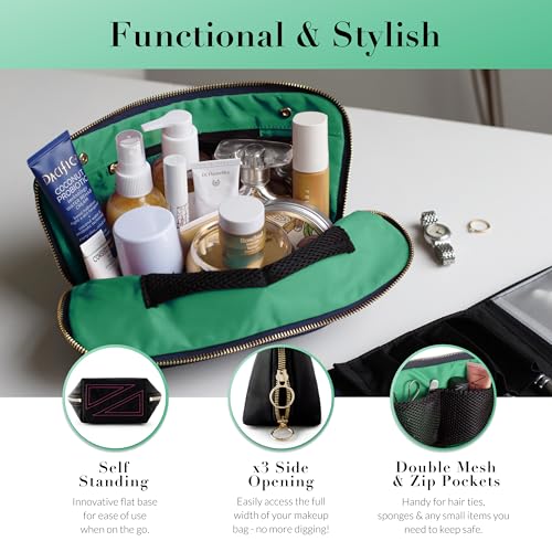 KUSSHI Washable Travel Makeup & Cosmetic Bag - Brush Organizer Sold Separately (Signature, Satin Black/Pink) - Image 3
