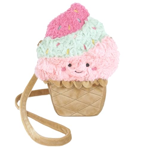 MON AMI Ice Cream Cross Body Purse 95 Plush Ice Cream Cone Bag with Adjustable Strap Zipper Closure Cute Embroidered Face for Girls Kids Shoulder Bag Toddler Accessories - Image 1