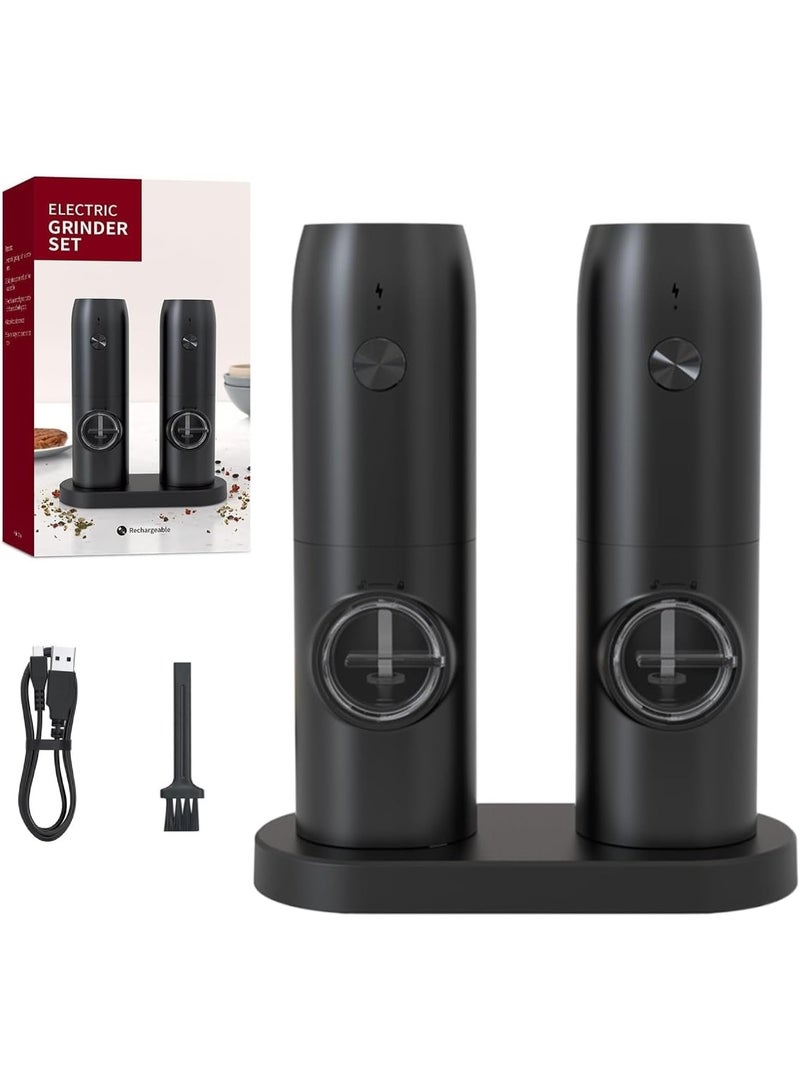 USB Rechargeable Electric Salt and Pepper Grinder Set with LED Light – One-Handed Pepper Grinder with Adjustable Coarseness and Dual Stand - Image 1