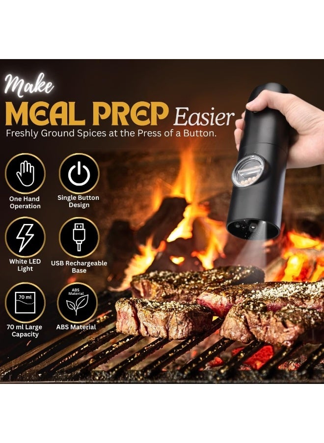 USB Rechargeable Electric Salt and Pepper Grinder Set with LED Light – One-Handed Pepper Grinder with Adjustable Coarseness and Dual Stand - Image 4