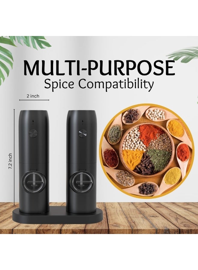 USB Rechargeable Electric Salt and Pepper Grinder Set with LED Light – One-Handed Pepper Grinder with Adjustable Coarseness and Dual Stand - Image 3