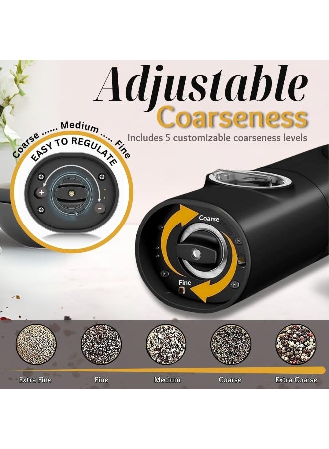 USB Rechargeable Electric Salt and Pepper Grinder Set with LED Light – One-Handed Pepper Grinder with Adjustable Coarseness and Dual Stand - Image 2