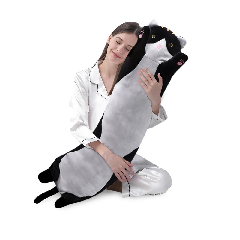shangman Lovely Plush Cat Doll Cute Cartoon Soft Stuffed Kitten Pillow Long Throw Sleeping Pillow Doll Toy Valentines Day Gift for Kids Girlfriend Black 110cm433in - Image 3