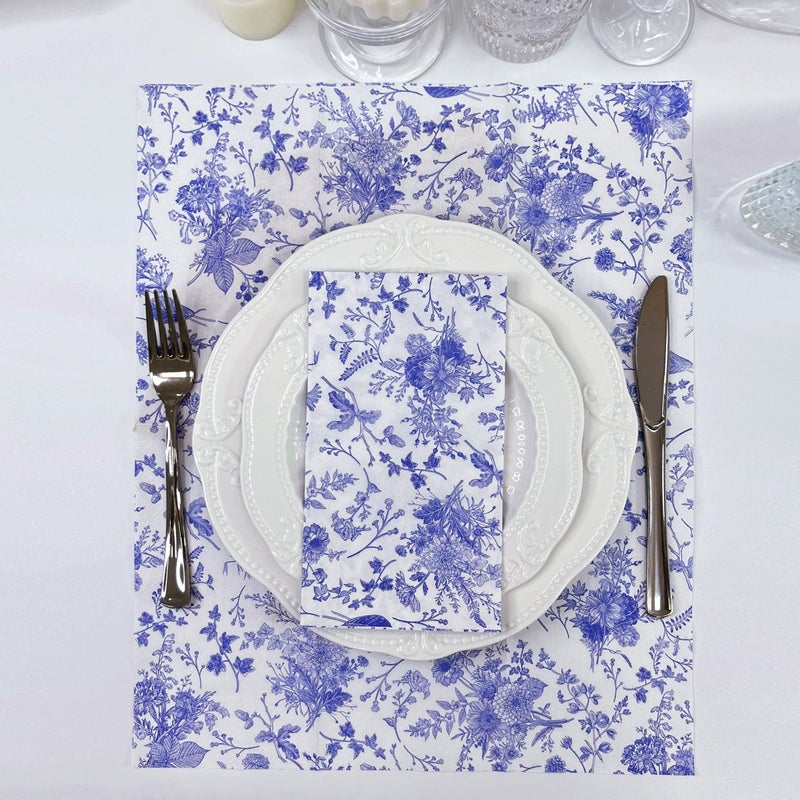 WRAPAHOLIC 25Pcs Blue Floral Guest Napkins - Blue and White Toile Paper Napkins for Bridal and Baby Shower  Tea Party  Garden Party  Birthday Party - 4.3 x 7.9 In - Image 3