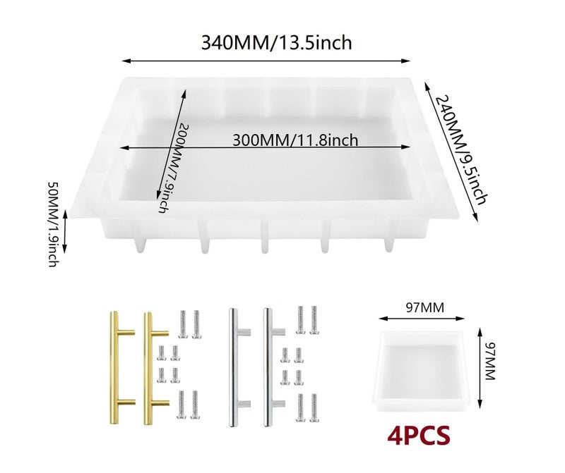 ModWgGuo Resin Tray Molds Silicone, 13.5" Large Rectangle Deep Tray Mold and 4 Square Deep Coaster Molds, Silicone Board Table Mold With Handles, Floral Preservation Bouquet - Image 2