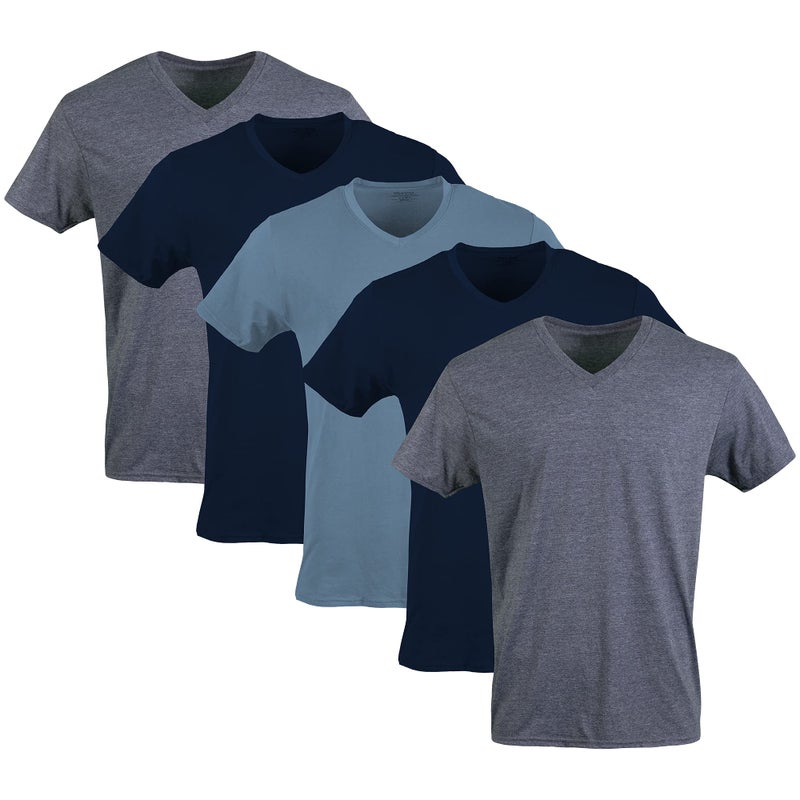 Gildan Men's V-neck T-shirts, Multipack Underwear, Navy/Heather Navy/Indigo Blue (5-pack), Large US - Image 1