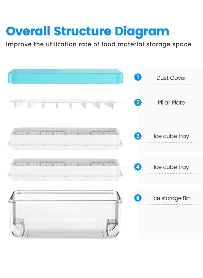 Generic - Ice Cube Tray with Lid and Bin 64 pcs Ice Cubes Molds Ice Trays for Freezer Ice Cube Tray Mold With 2 tray Ice Freezer Container Spill-Resistant Removable Lid & Ice Scoop for Srinks Coffee (Blue) - Image 1