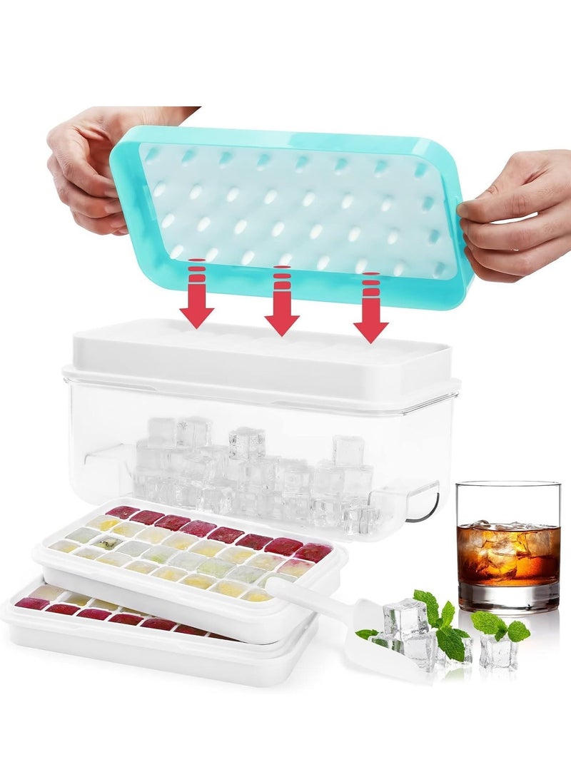 Generic - Ice Cube Tray with Lid and Bin 64 pcs Ice Cubes Molds Ice Trays for Freezer Ice Cube Tray Mold With 2 tray Ice Freezer Container Spill-Resistant Removable Lid & Ice Scoop for Srinks Coffee (Blue) - Image 1